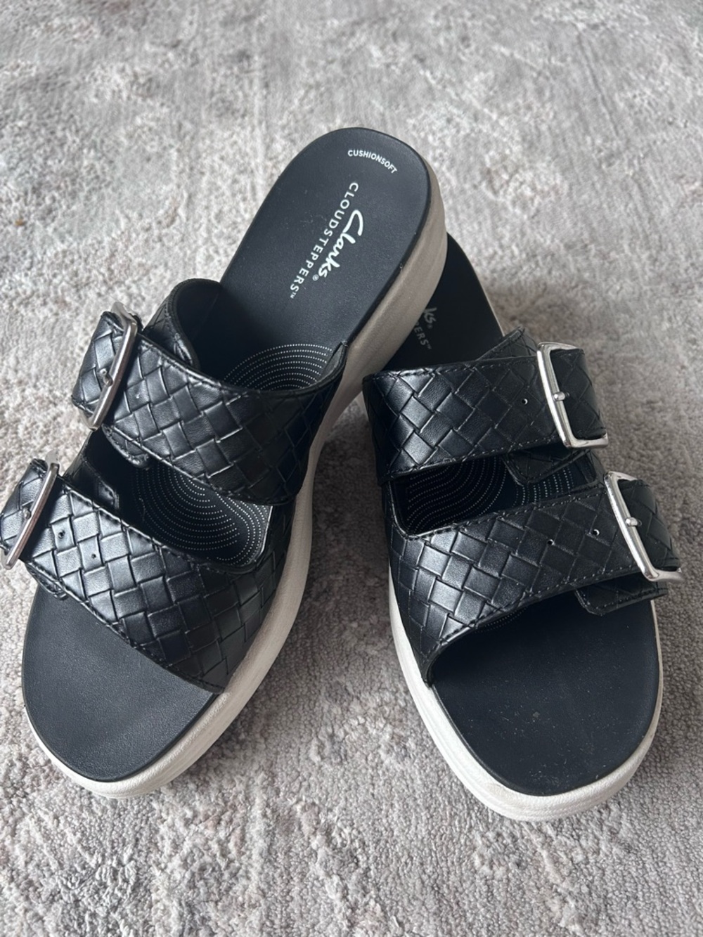 Clarks Cloudsteppers Womens 8.5 Slide Sandal Adjustable Drift Buckle Woven Shoe
